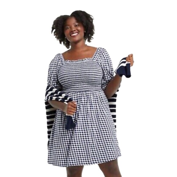 Draper James Jo Dee Dress Gingham Nassau Navy NWT SIZE 1X - Picture 1 of 8